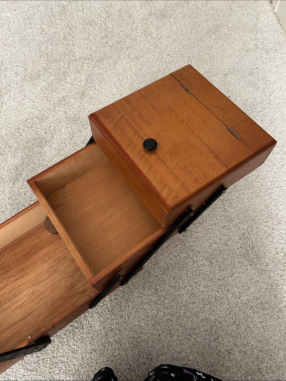 Vintage Wooden Sewing Box with Black Accents and feet. - Picture 5 of 15